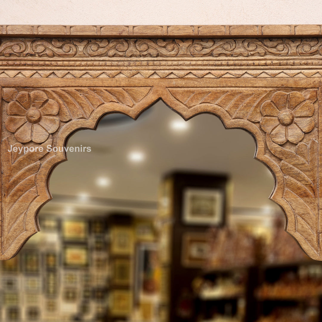 Handcarved Wooden Indian Heritage Jharokha Wall Mirror