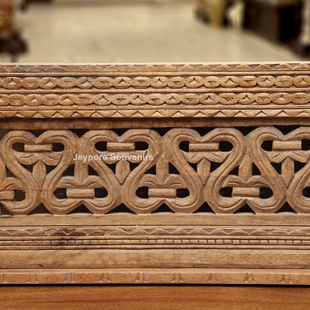 Handcarved Wooden Indian Heritage Jharokha Wall Mirror