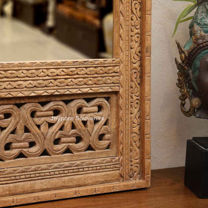 Handcarved Wooden Indian Heritage Jharokha Wall Mirror