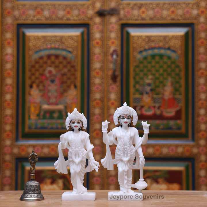 9" Pure White Marble Laxmi Narayan Statue Set