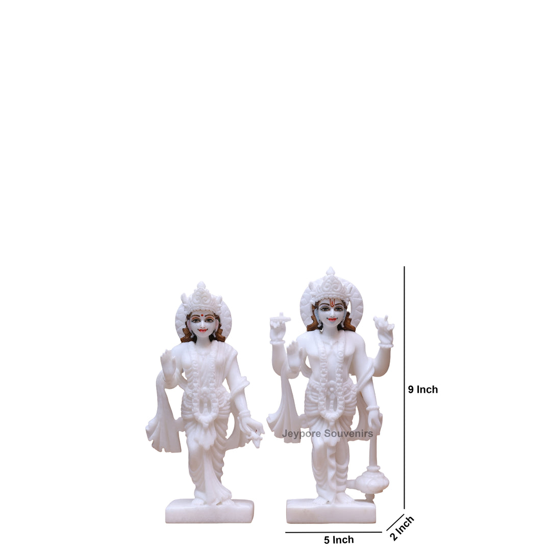 9" Pure White Marble Laxmi Narayan Statue Set