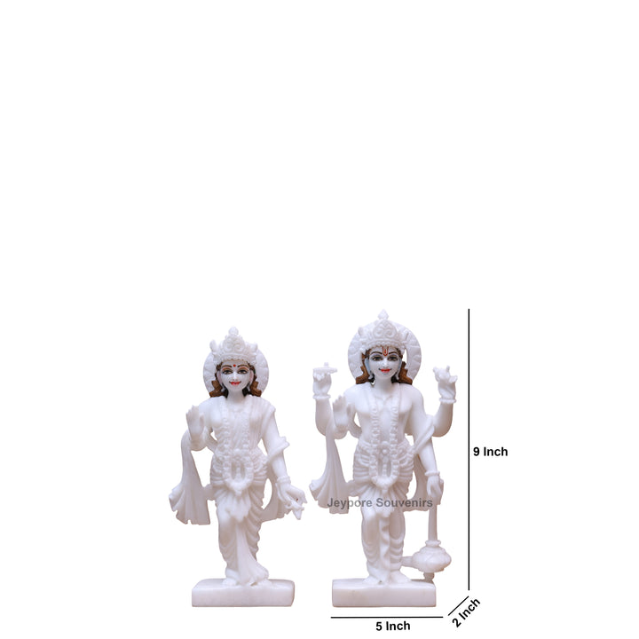 9" Pure White Marble Laxmi Narayan Statue Set
