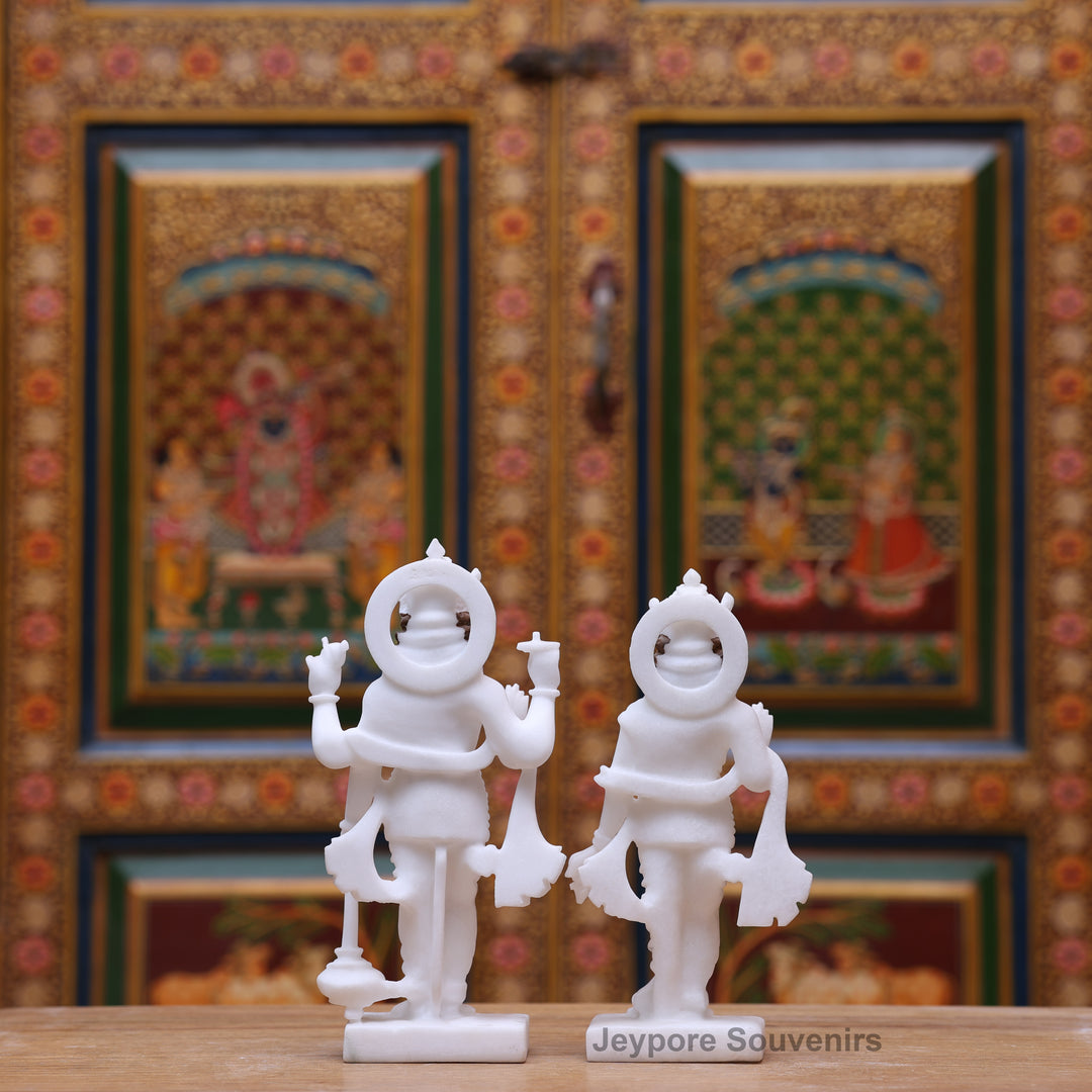 9" Pure White Marble Laxmi Narayan Statue Set