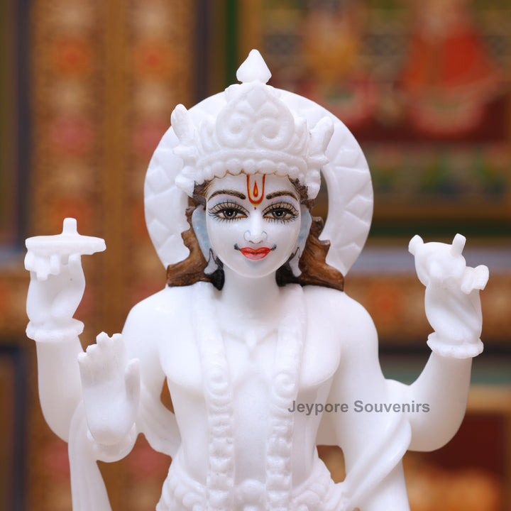 9" Pure White Marble Laxmi Narayan Statue Set