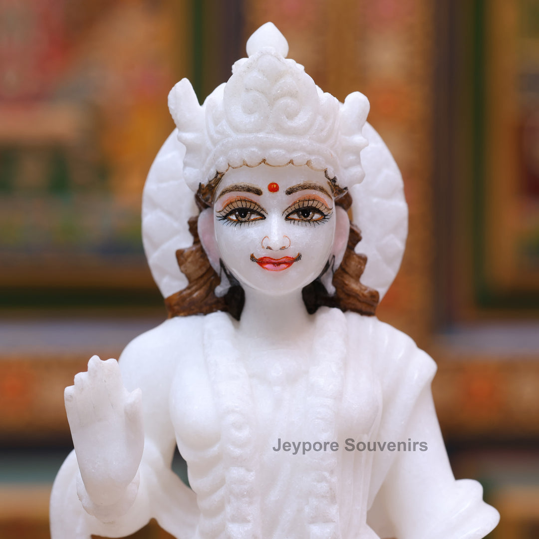 9" Pure White Marble Laxmi Narayan Statue Set