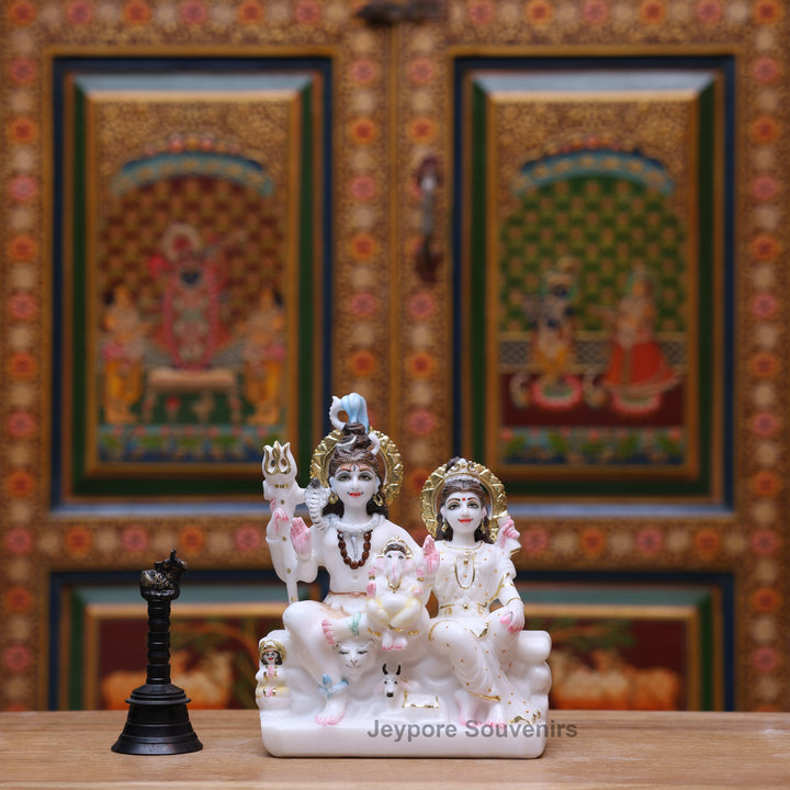 9" Pure White Marble Shiv Parivar Statue Set