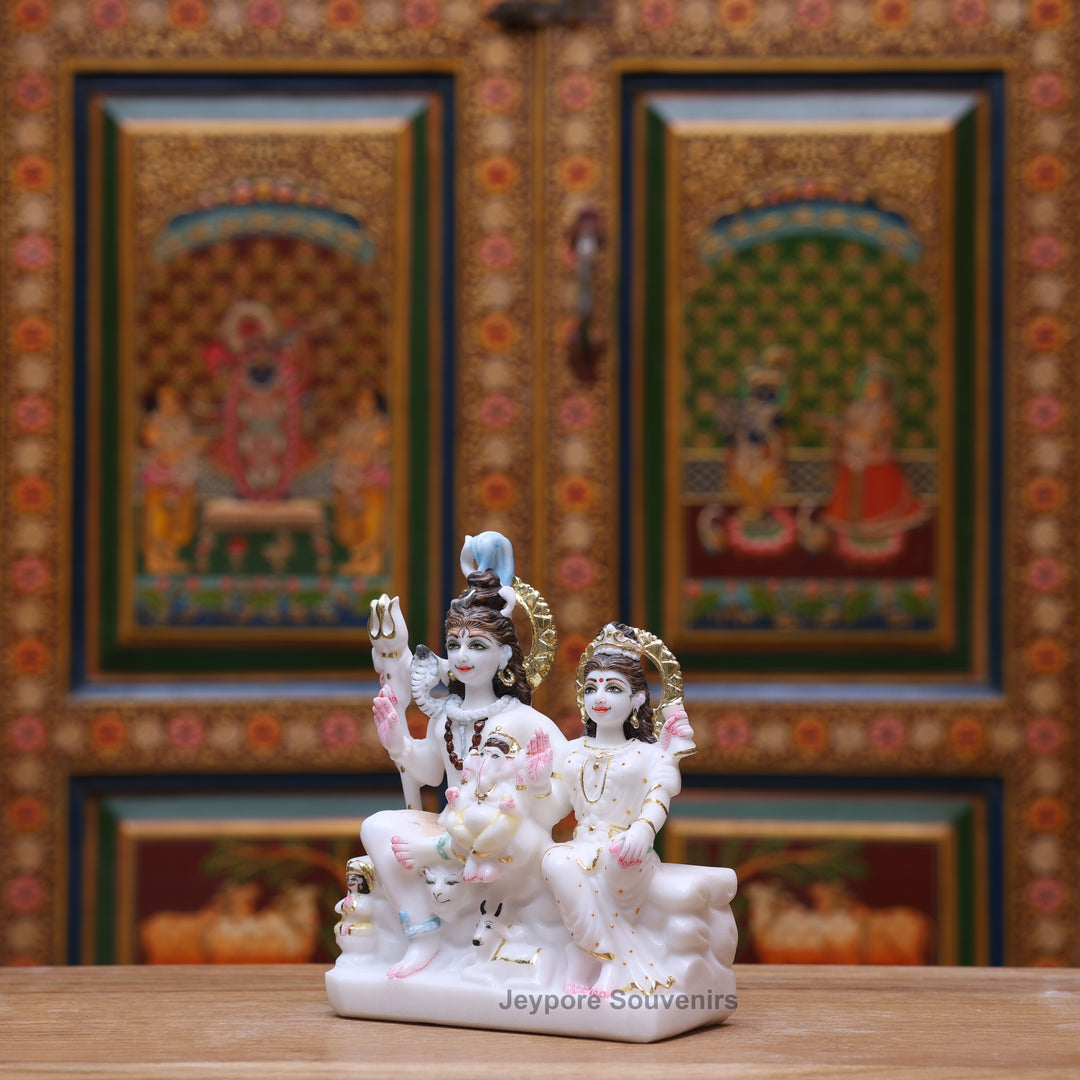 9" Pure White Marble Shiv Parivar Statue Set