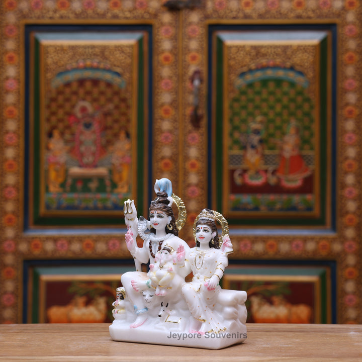 9" Pure White Marble Shiv Parivar Statue Set