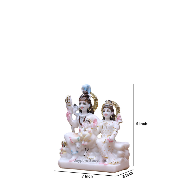 9" Pure White Marble Shiv Parivar Statue Set