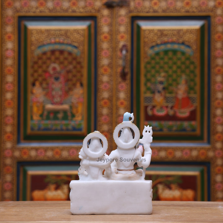 9" Pure White Marble Shiv Parivar Statue Set
