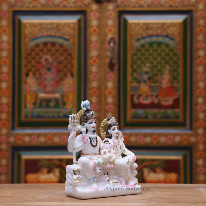 9" Pure White Marble Shiv Parivar Statue Set