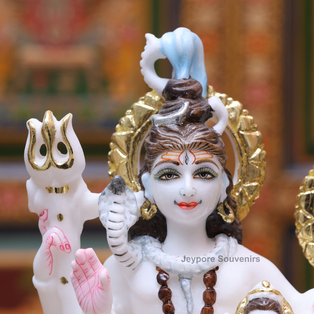 9" Pure White Marble Shiv Parivar Statue Set
