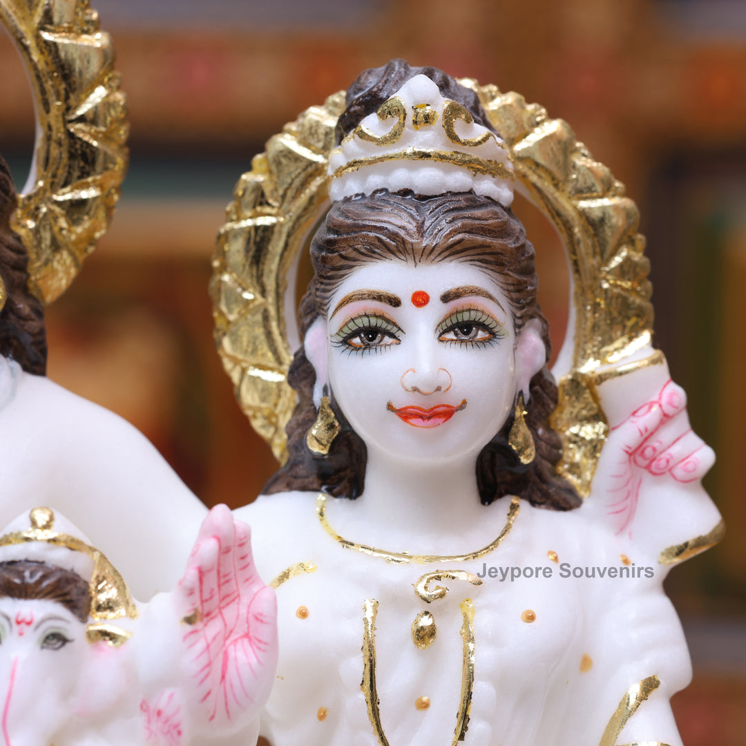 9" Pure White Marble Shiv Parivar Statue Set