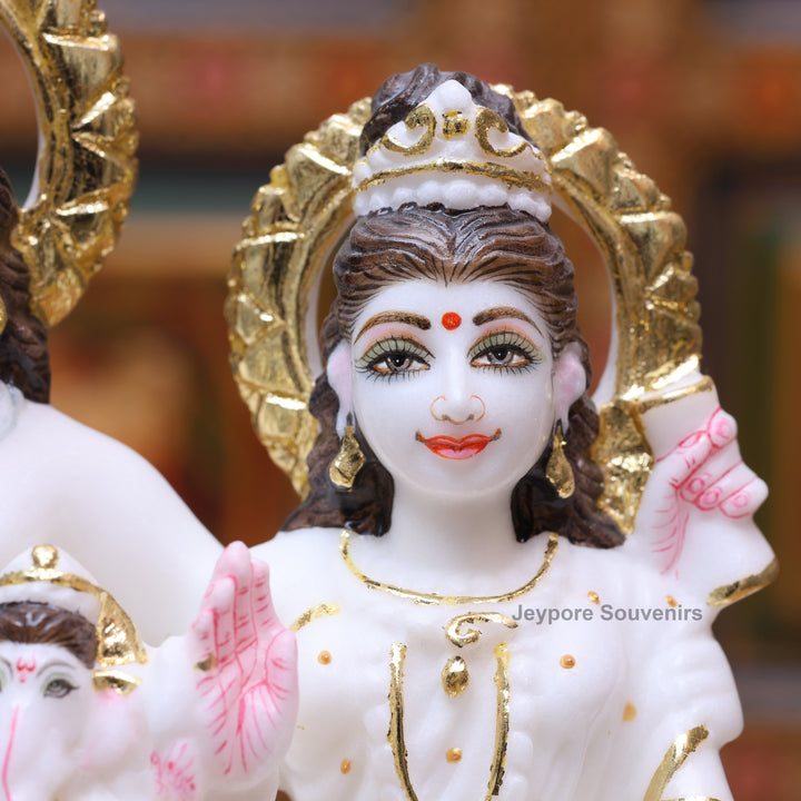 9" Pure White Marble Shiv Parivar Statue Set