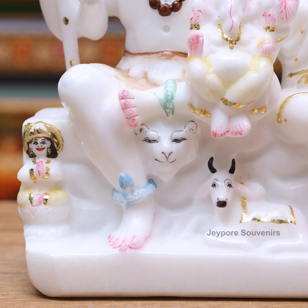 9" Pure White Marble Shiv Parivar Statue Set