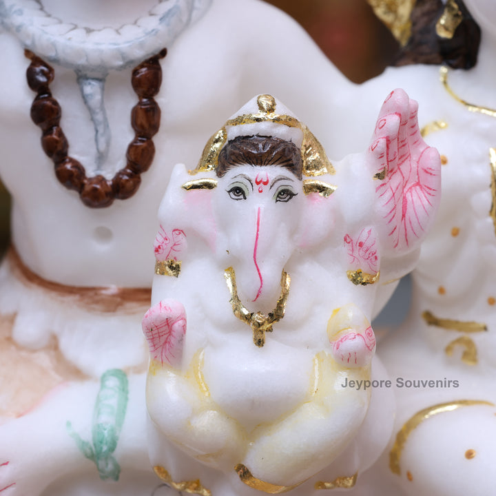 9" Pure White Marble Shiv Parivar Statue Set