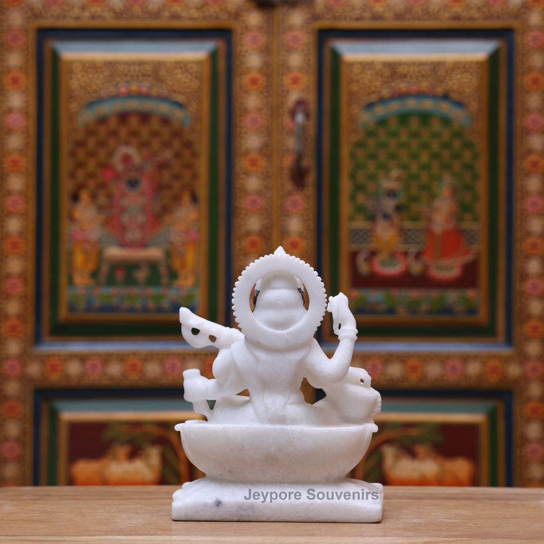 9" Pure White Marble Goddess Saraswati Statue