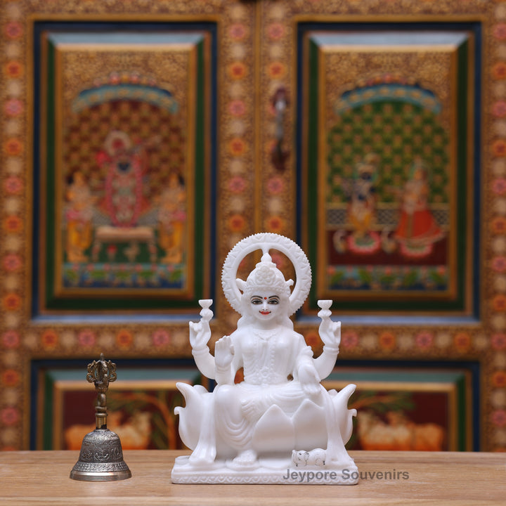 9" Pure White Marble Goddess Lakshmi Statue