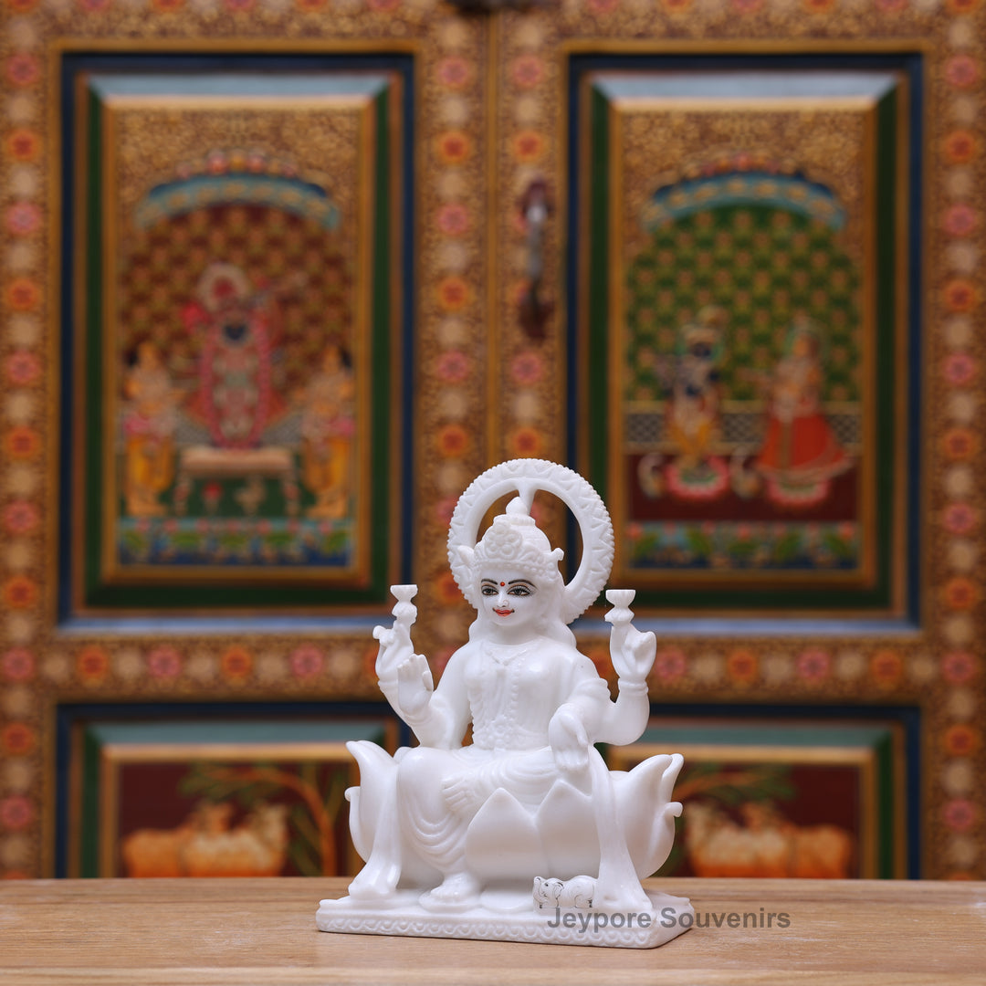 9" Pure White Marble Goddess Lakshmi Statue