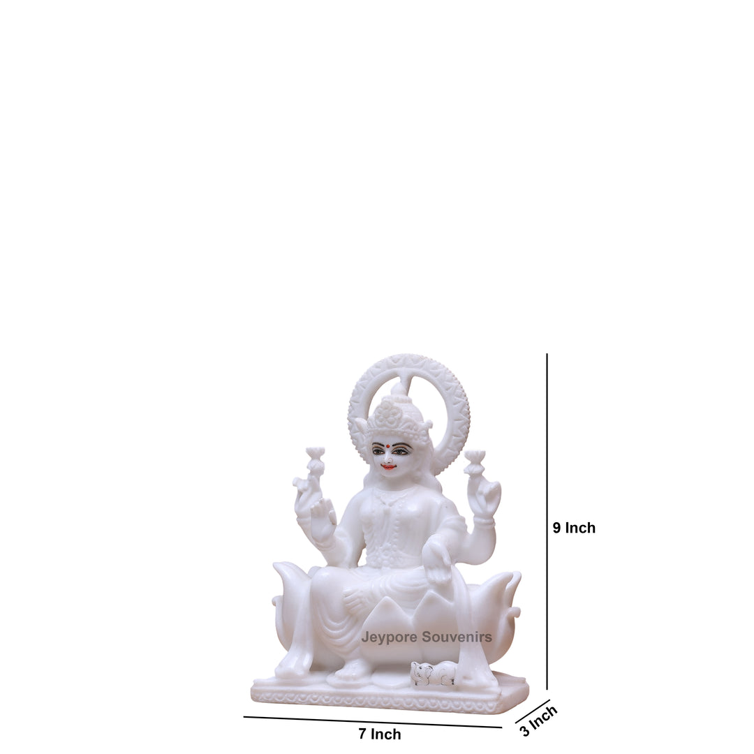 9" Pure White Marble Goddess Lakshmi Statue