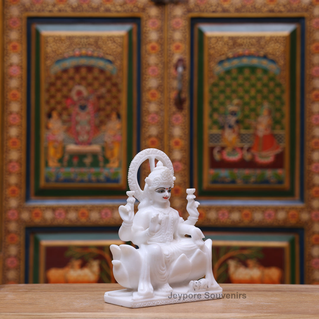 9" Pure White Marble Goddess Lakshmi Statue