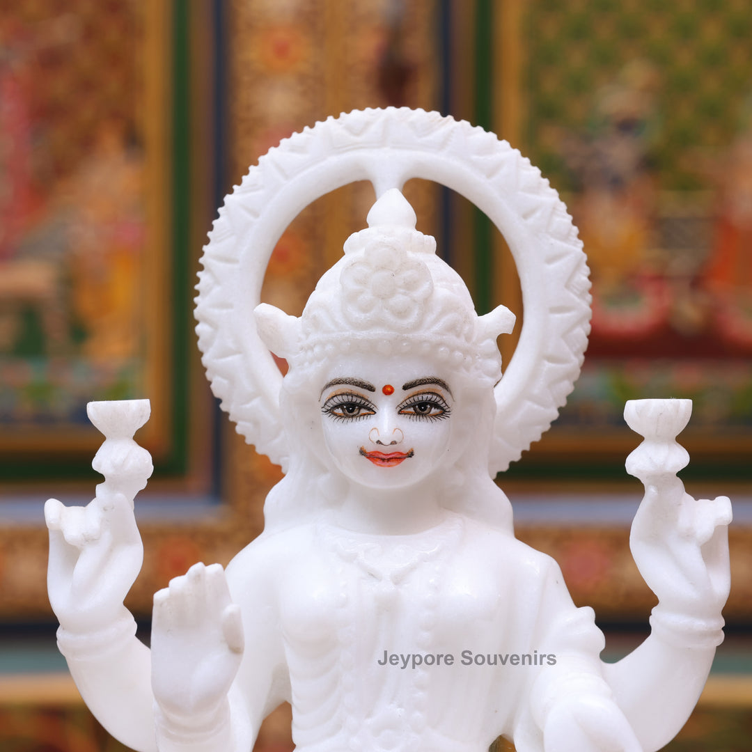9" Pure White Marble Goddess Lakshmi Statue