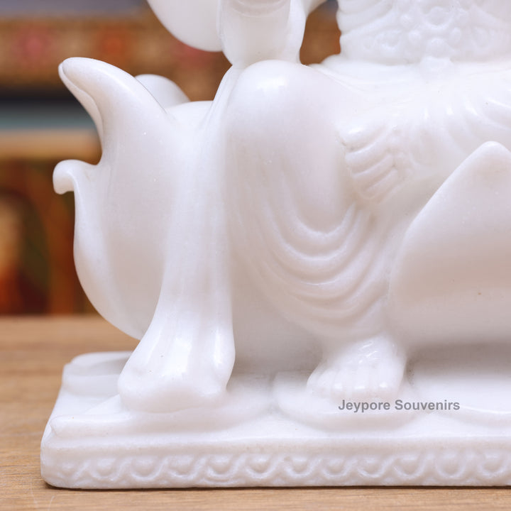 9" Pure White Marble Goddess Lakshmi Statue