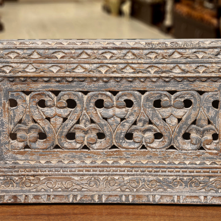Hand-Carved Rustic Wooden Jharokha Wall Mirror