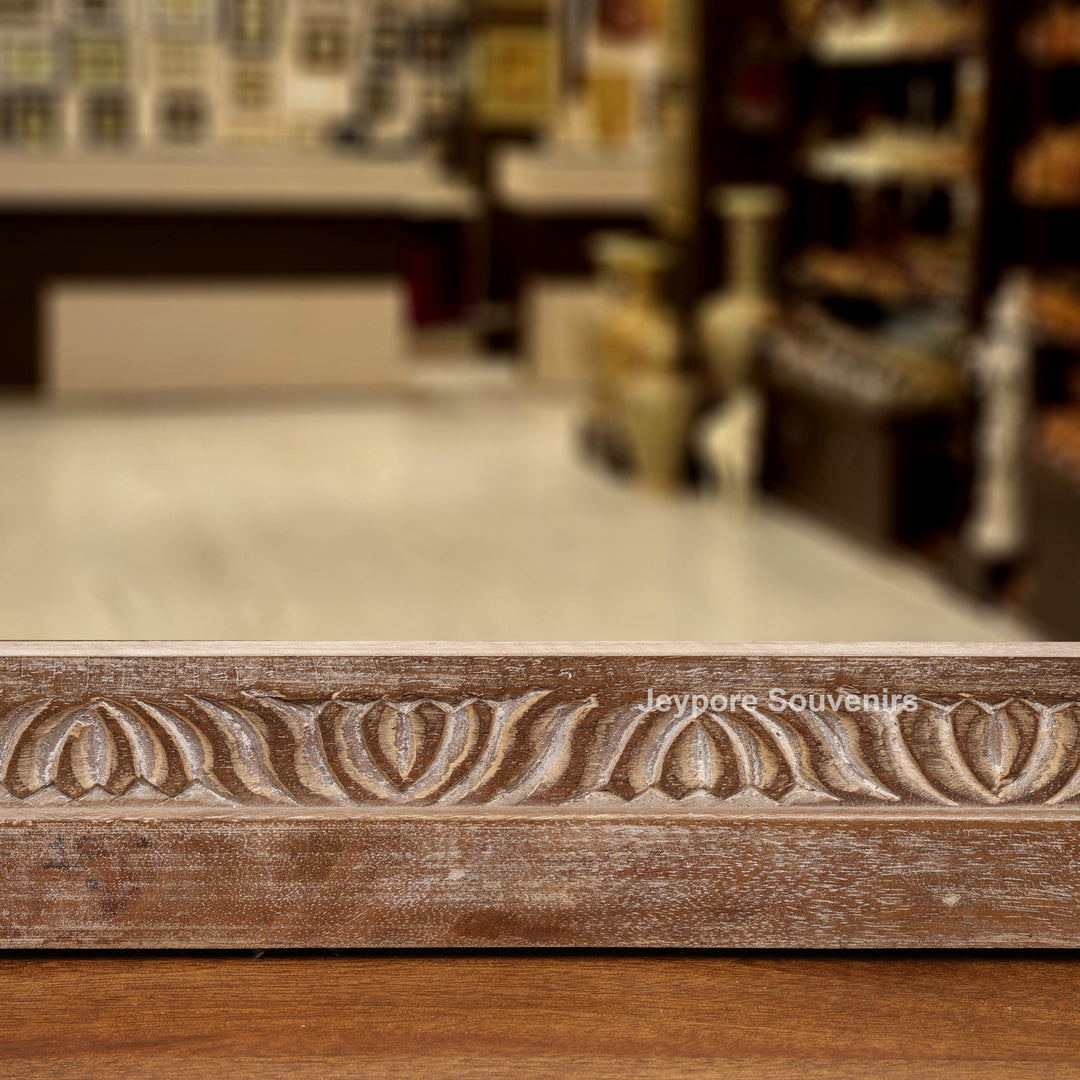 Hand-Carved Wooden Jharokha Wall Mirror with Intricate Rajasthani Arch Design