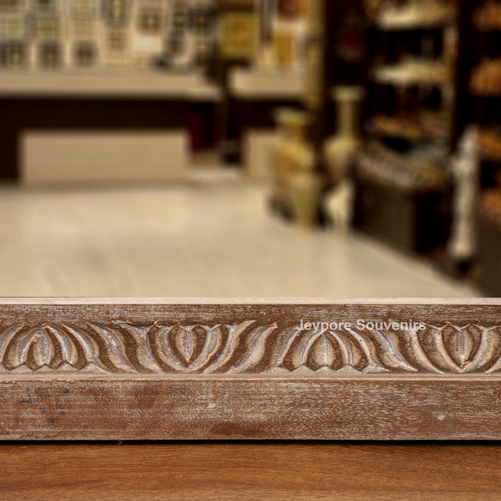 Hand-Carved Wooden Jharokha Wall Mirror with Intricate Rajasthani Arch Design