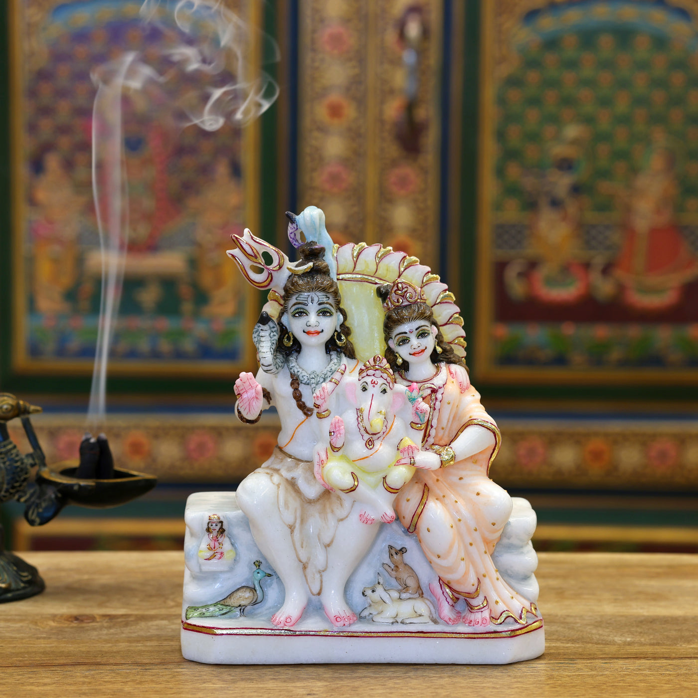 9" Pure White Marble Shiv Parivar Murti