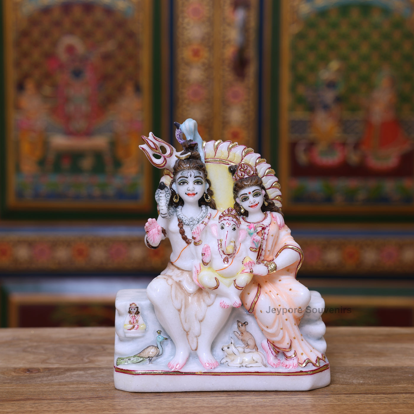 9" Pure White Marble Shiv Parivar Murti