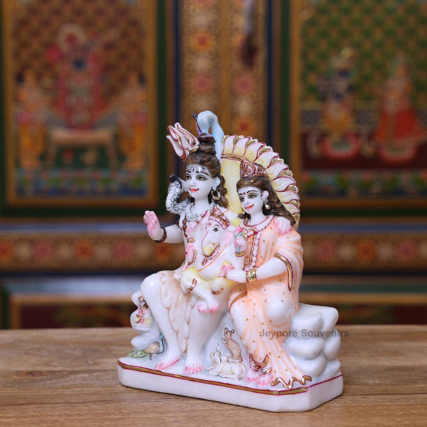 9" Pure White Marble Shiv Parivar Murti