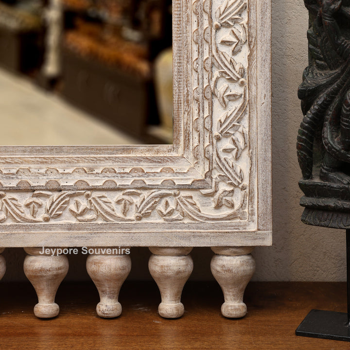 Hand-Carved Vintage Indian Wooden Jharokha Wall Mirror