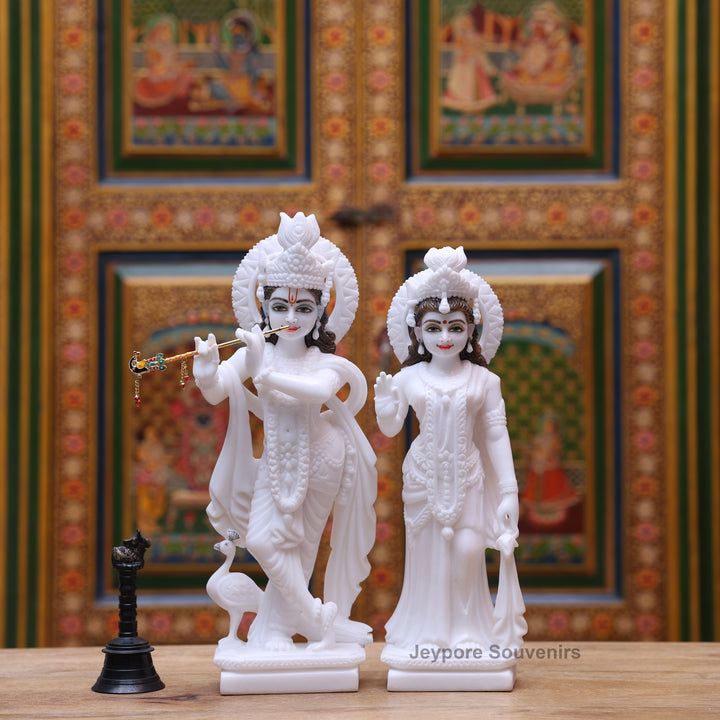 15" Pure White Marble Radha Krishna Statue