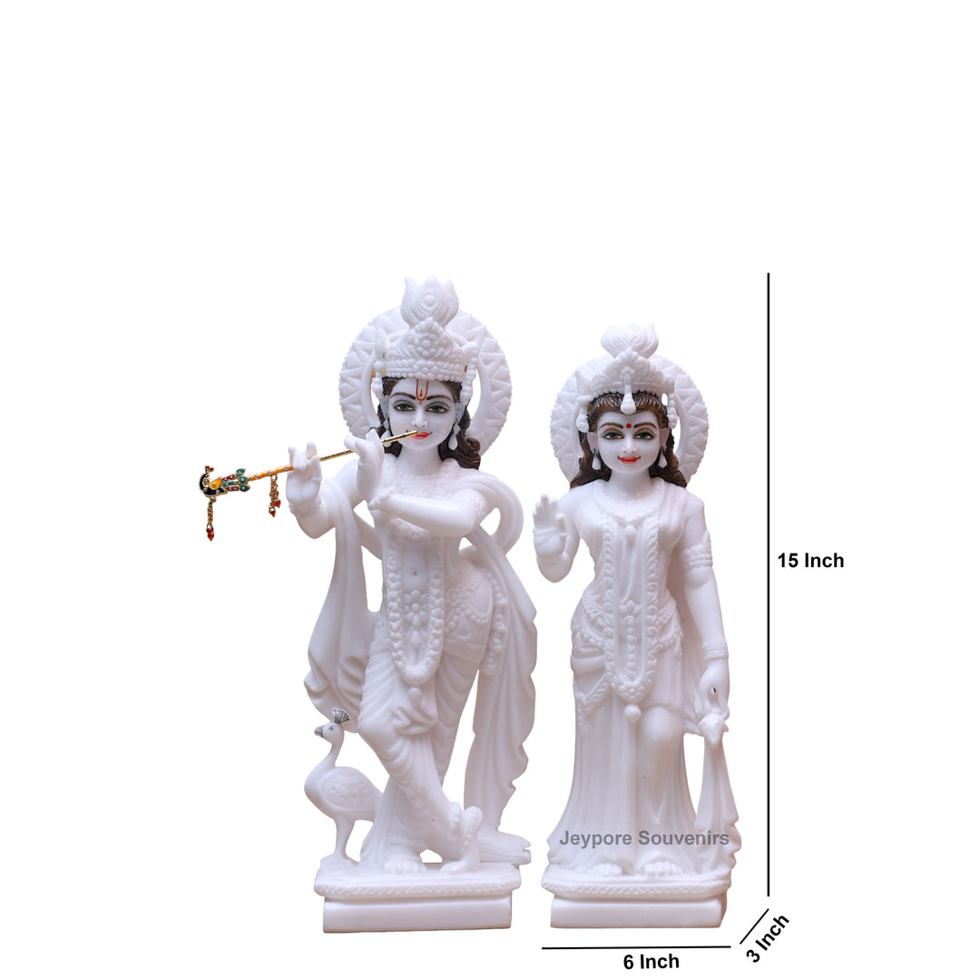 15" Pure White Marble Radha Krishna Statue