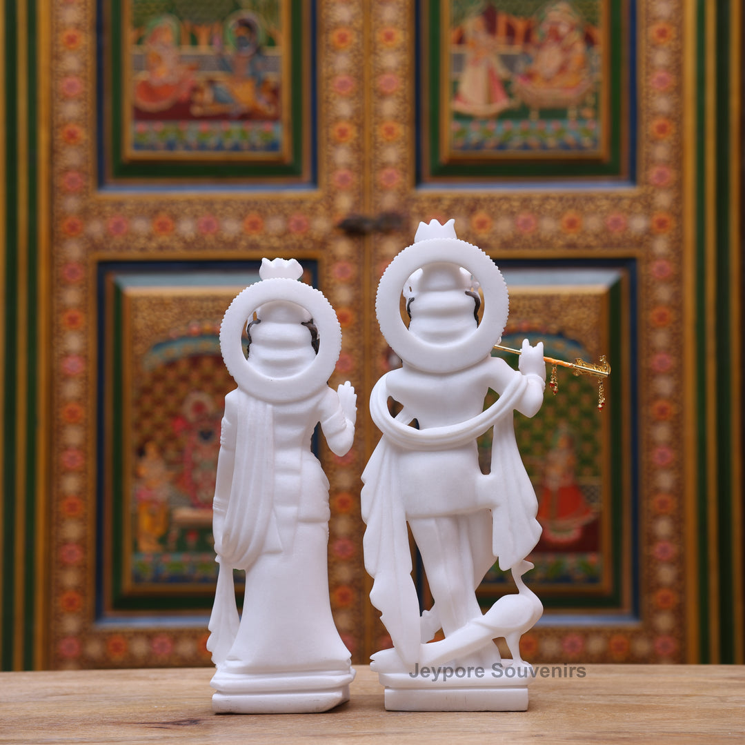 15" Pure White Marble Radha Krishna Statue
