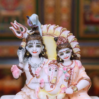 9" Pure White Marble Shiv Parivar Murti