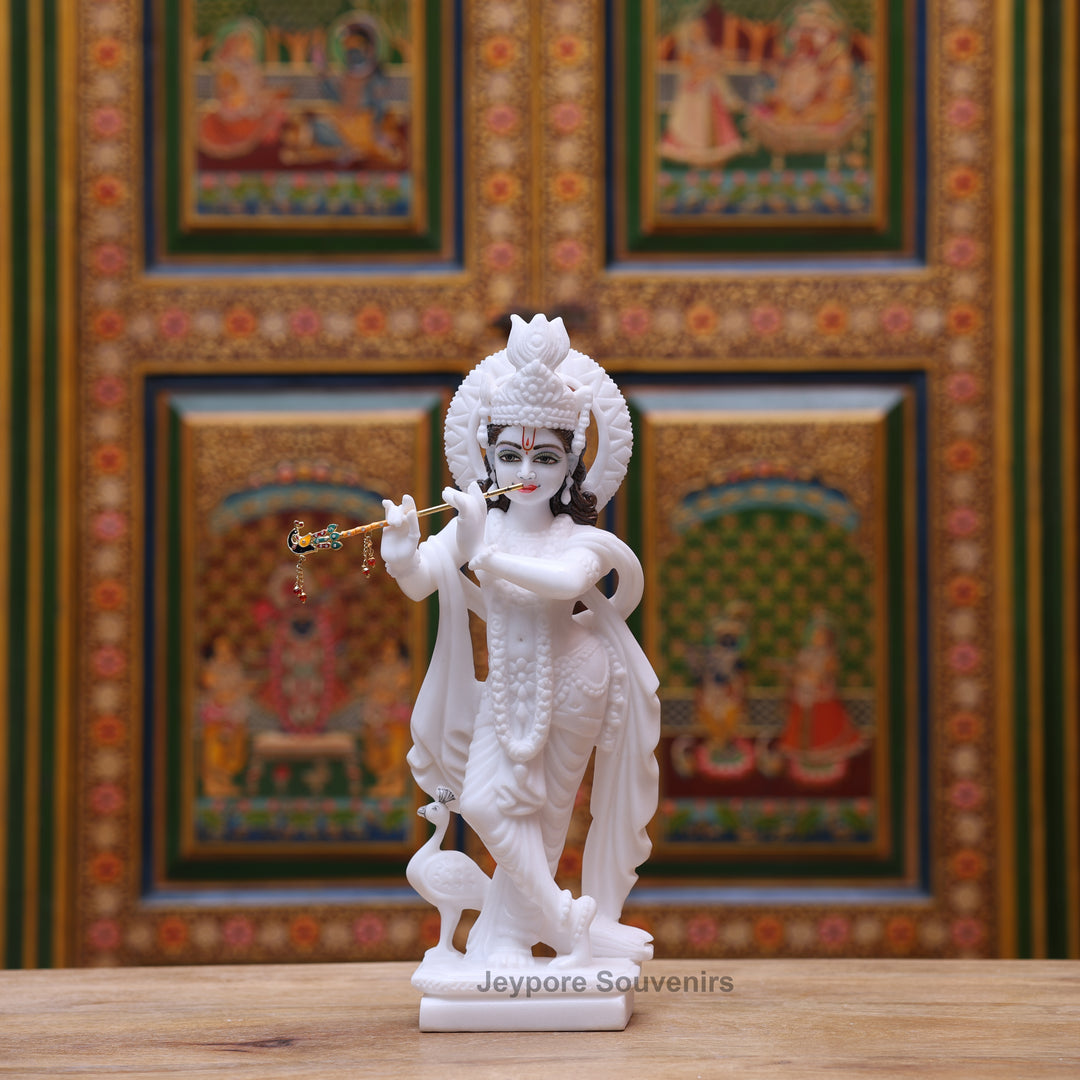 15" Pure White Marble Radha Krishna Statue
