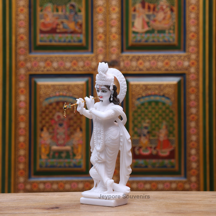 15" Pure White Marble Radha Krishna Statue