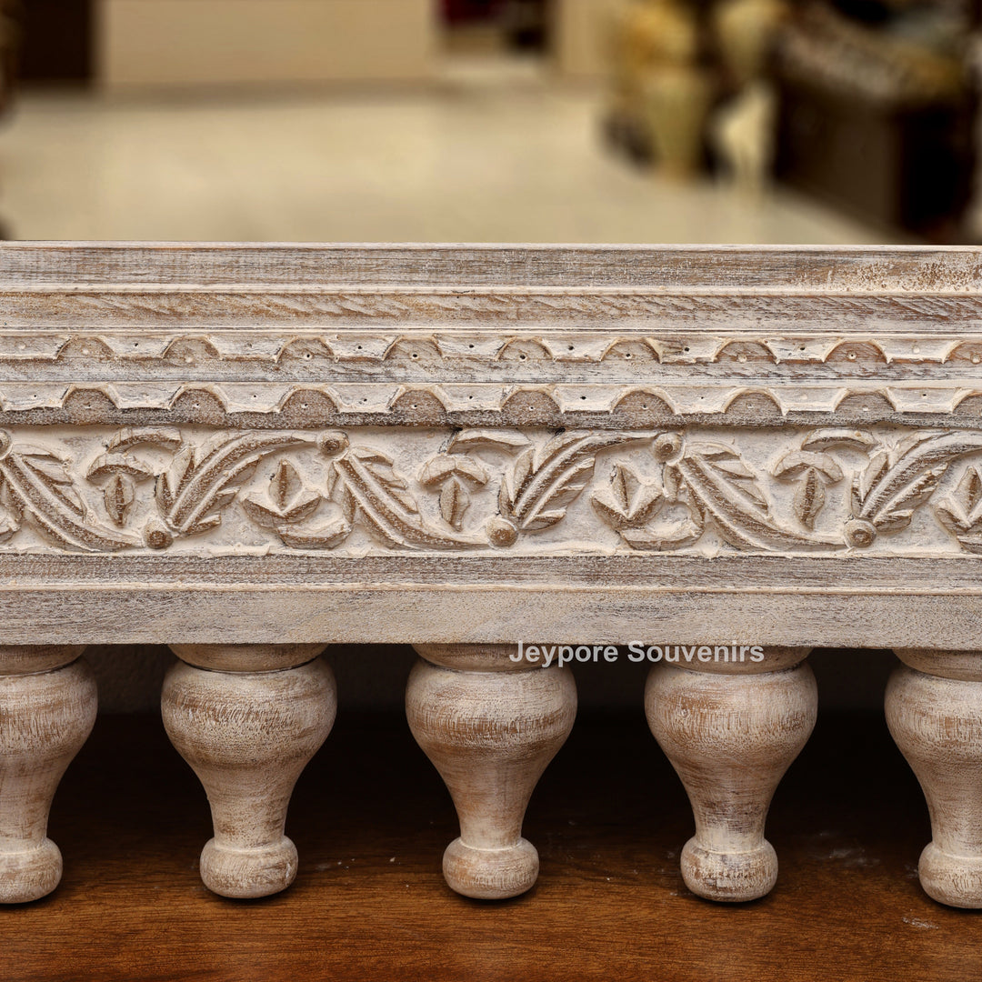 Hand-Carved Vintage Indian Wooden Jharokha Wall Mirror
