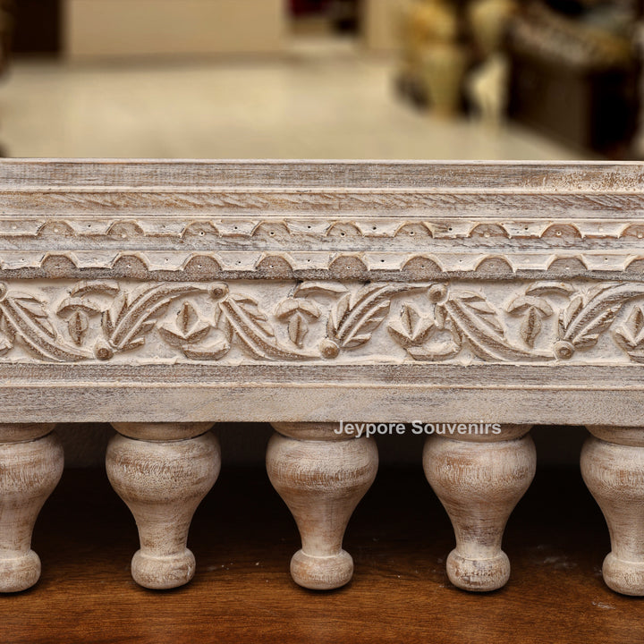 Hand-Carved Vintage Indian Wooden Jharokha Wall Mirror