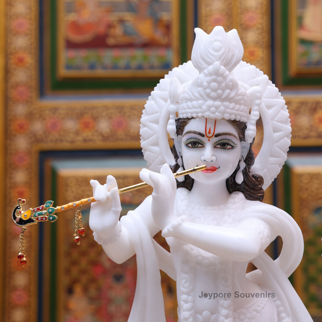 15" Pure White Marble Radha Krishna Statue