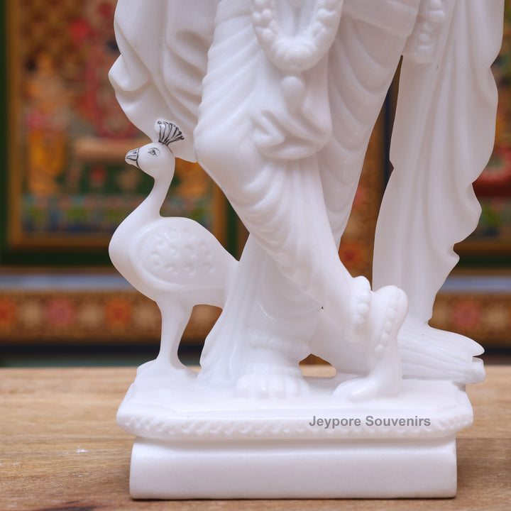 15" Pure White Marble Radha Krishna Statue