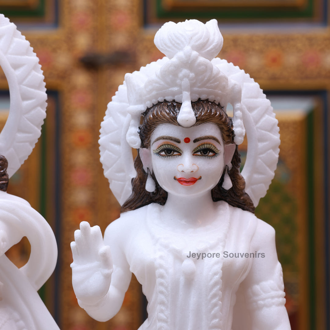 15" Pure White Marble Radha Krishna Statue