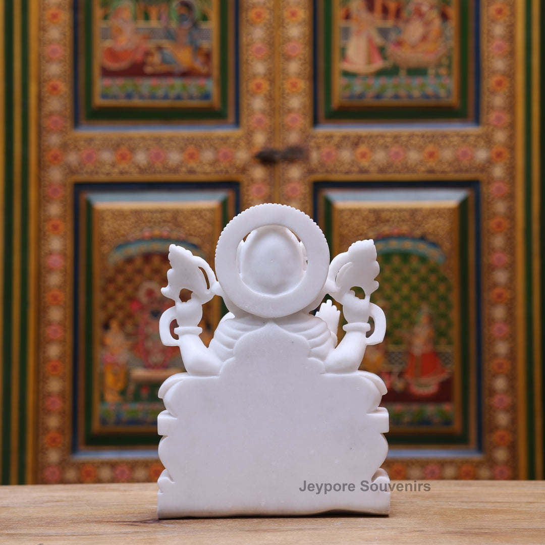 12" Pure White Marble Lord Ganesha Statue