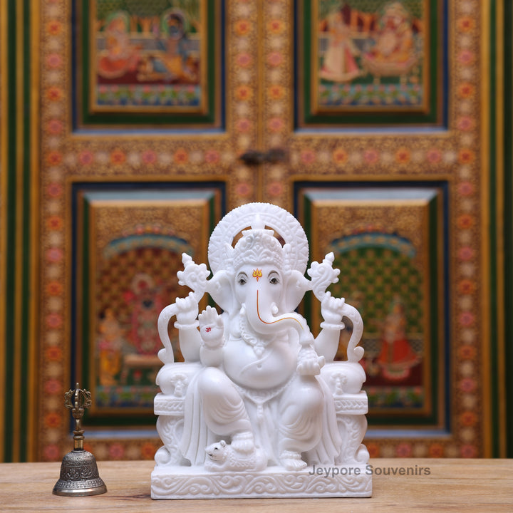 12" Pure White Marble Handcrafted Lord Ganesha Idol