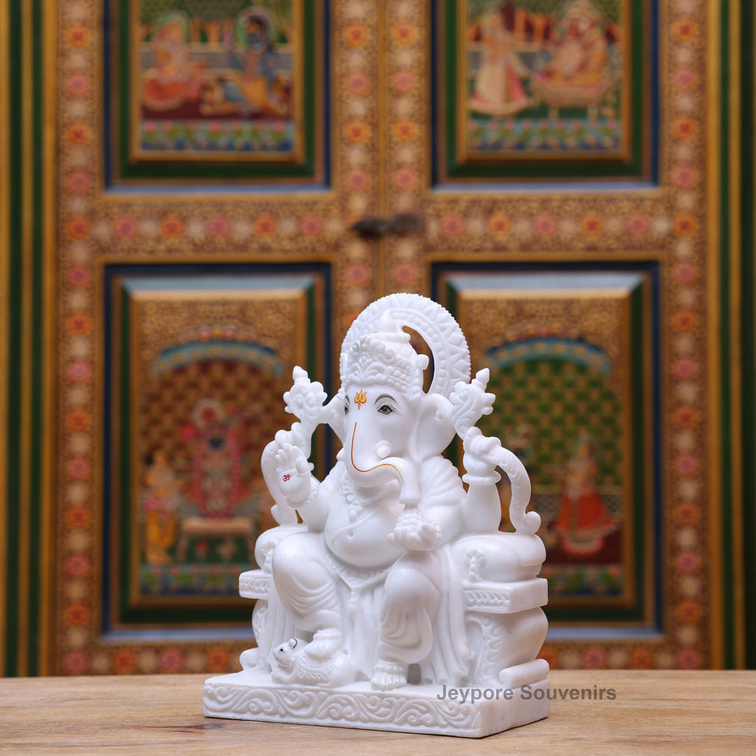 12" Pure White Marble Handcrafted Lord Ganesha Idol