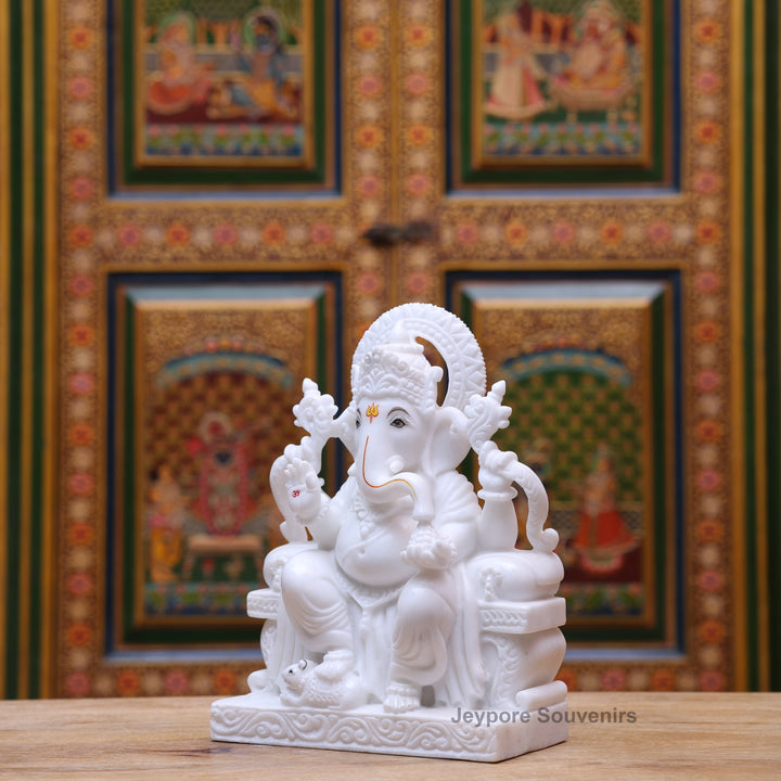 12" Pure White Marble Handcrafted Lord Ganesha Idol