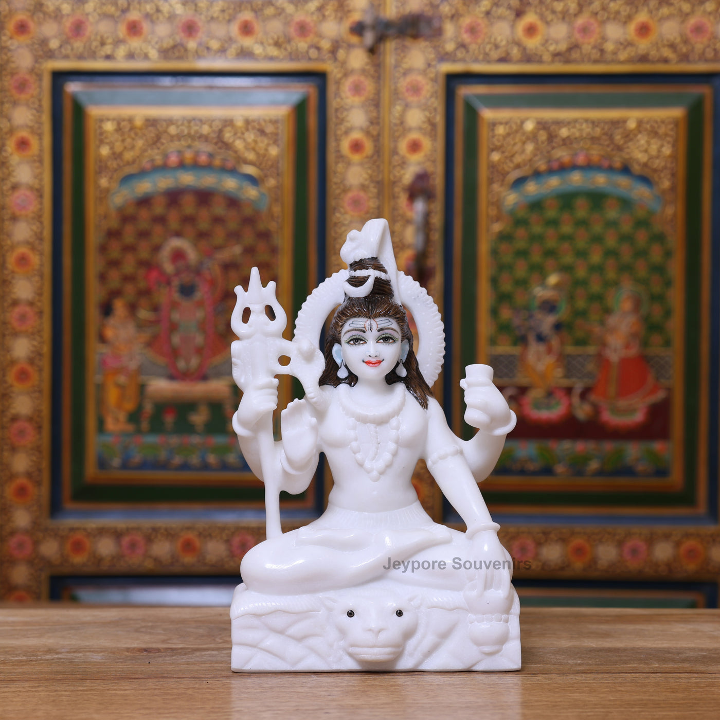 12" Pure White Marble Lord Shiva Idol with Trishul